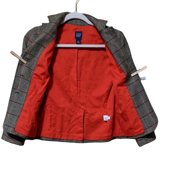 Gap wool blend plaid blazer faux leather wrap button lined preppy busine… - Picture 8 of 12